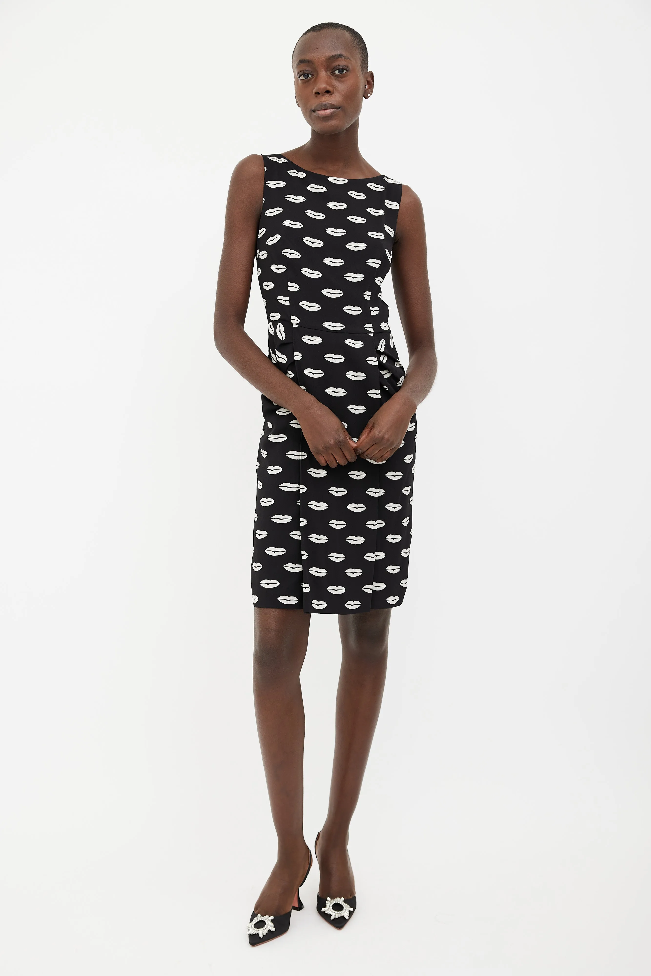 2011 Black & White Lips Print Sleeveless Dress