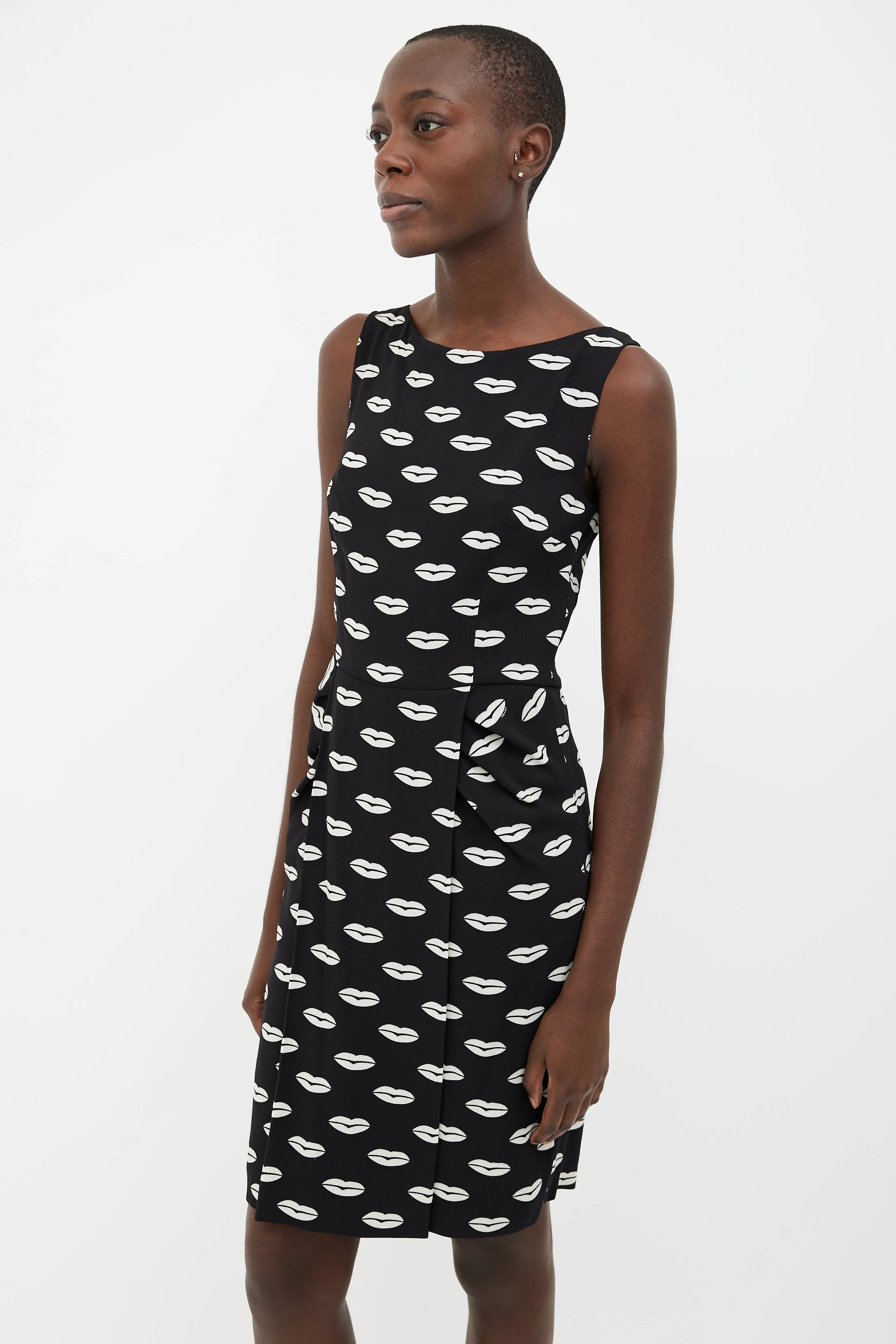 2011 Black & White Lips Print Sleeveless Dress