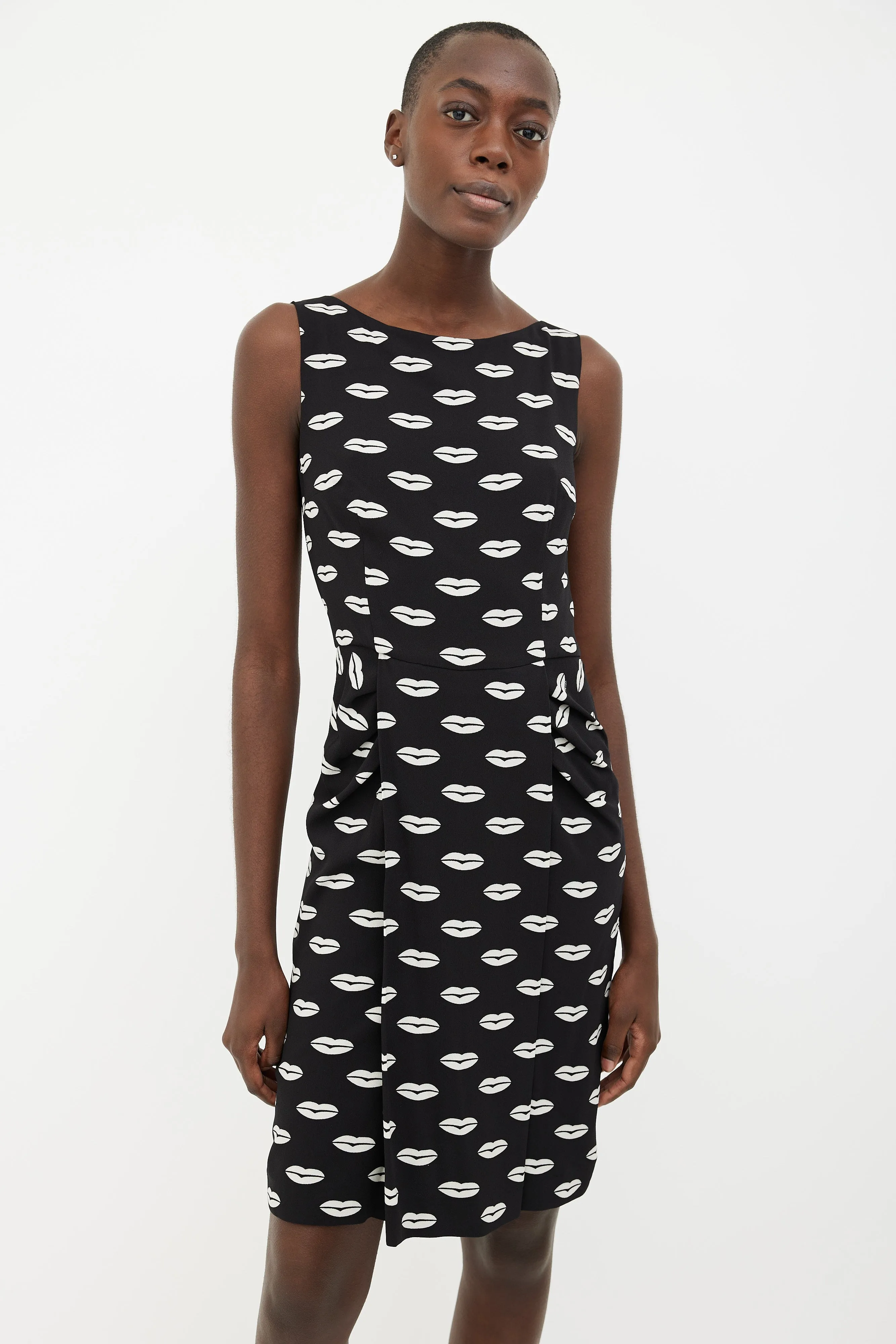 2011 Black & White Lips Print Sleeveless Dress