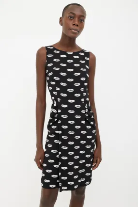 2011 Black & White Lips Print Sleeveless Dress