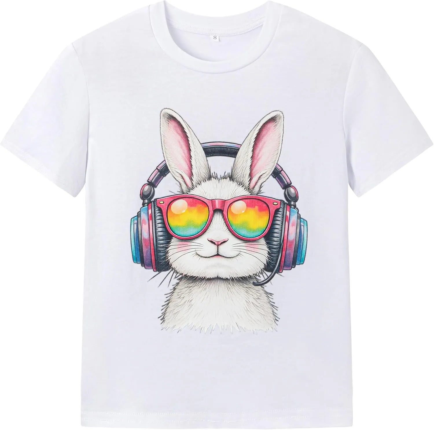 Ainuno Easter Shirts for Boys Girls Summer Short Sleeve Shirts 7-14Y Rabbit Print