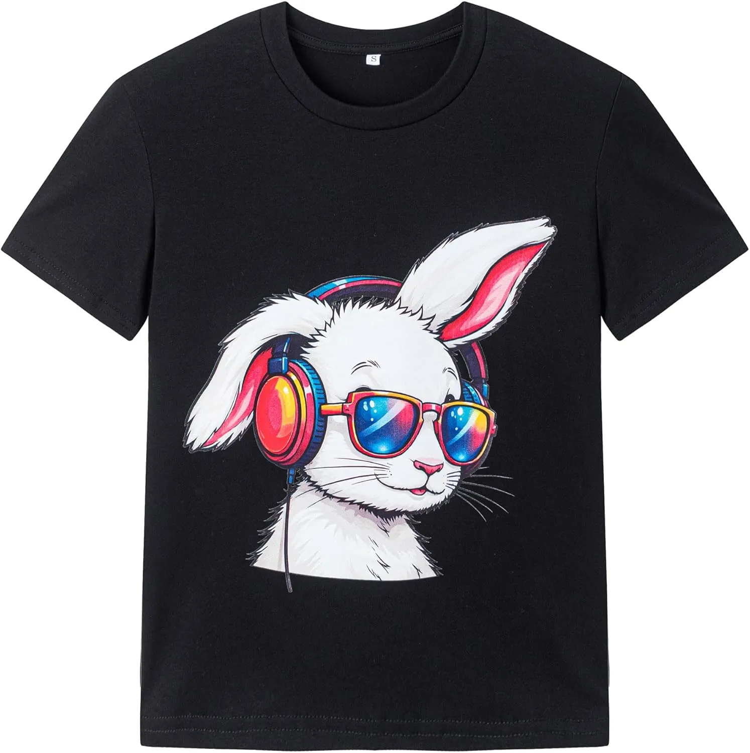 Ainuno Easter Shirts for Boys Girls Summer Short Sleeve Shirts 7-14Y Rabbit Print