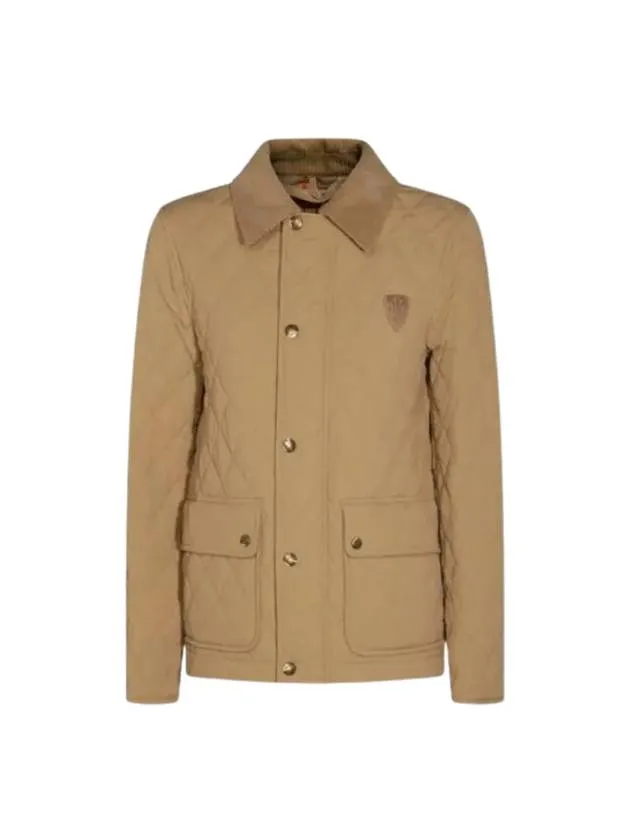 Applique B Shield Corduroy Collar Quilted Jacket Beige