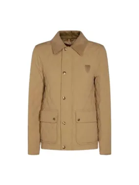 Applique B Shield Corduroy Collar Quilted Jacket Beige