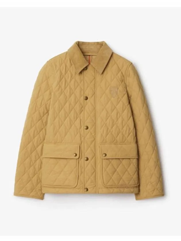 Applique B Shield Corduroy Collar Quilted Jacket Beige
