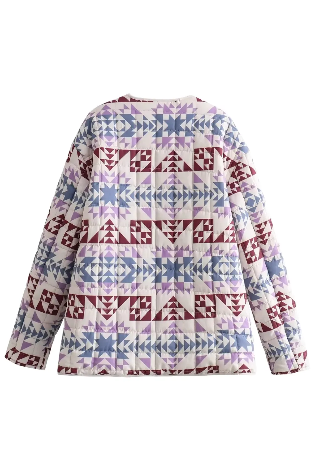 'Bernadette' Round-Neck Rhombus Print Quilted Jacket