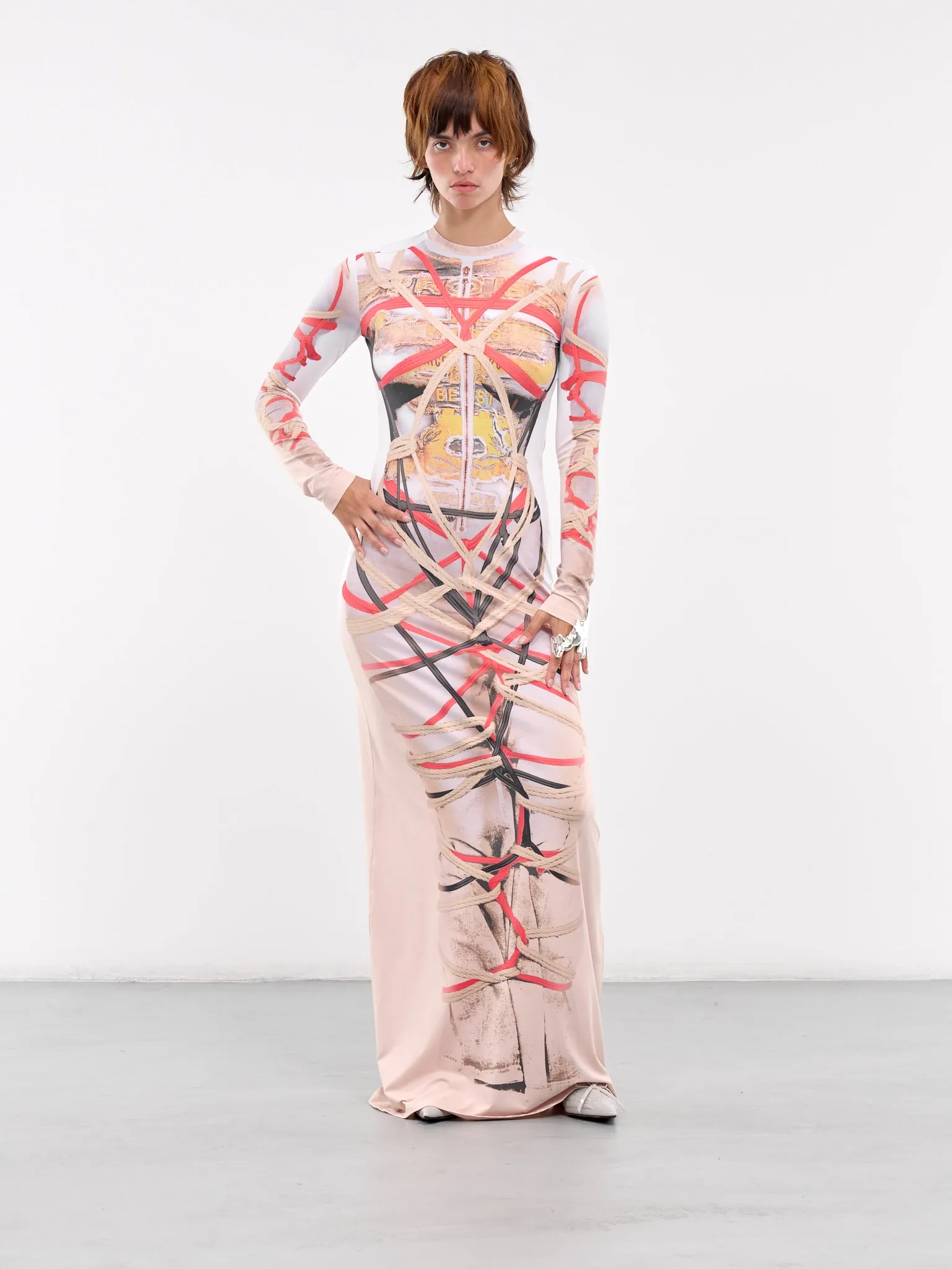 Bondage Print Dress (104DR006-J104-BEIGE-WHITE)