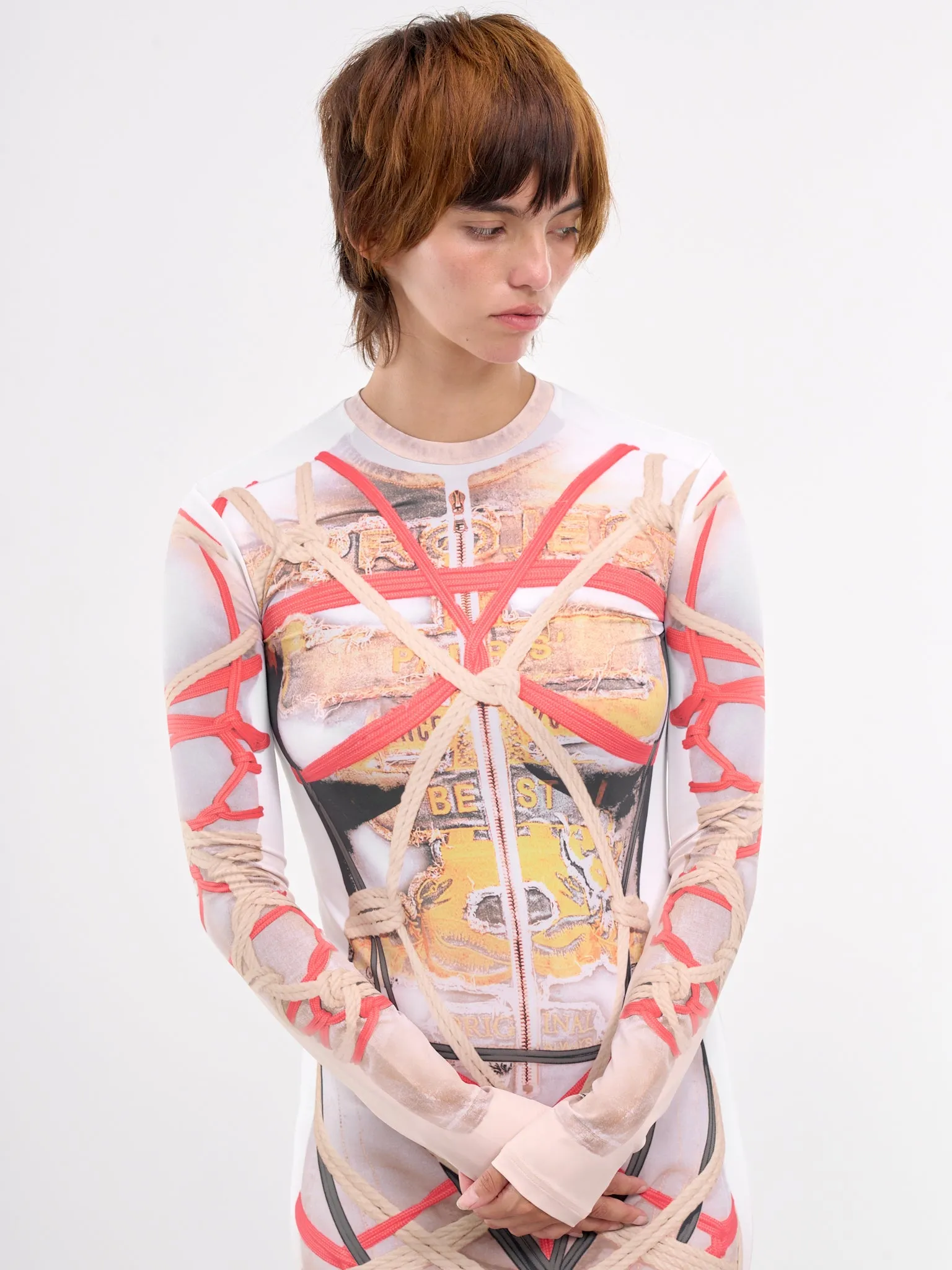 Bondage Print Dress (104DR006-J104-BEIGE-WHITE)