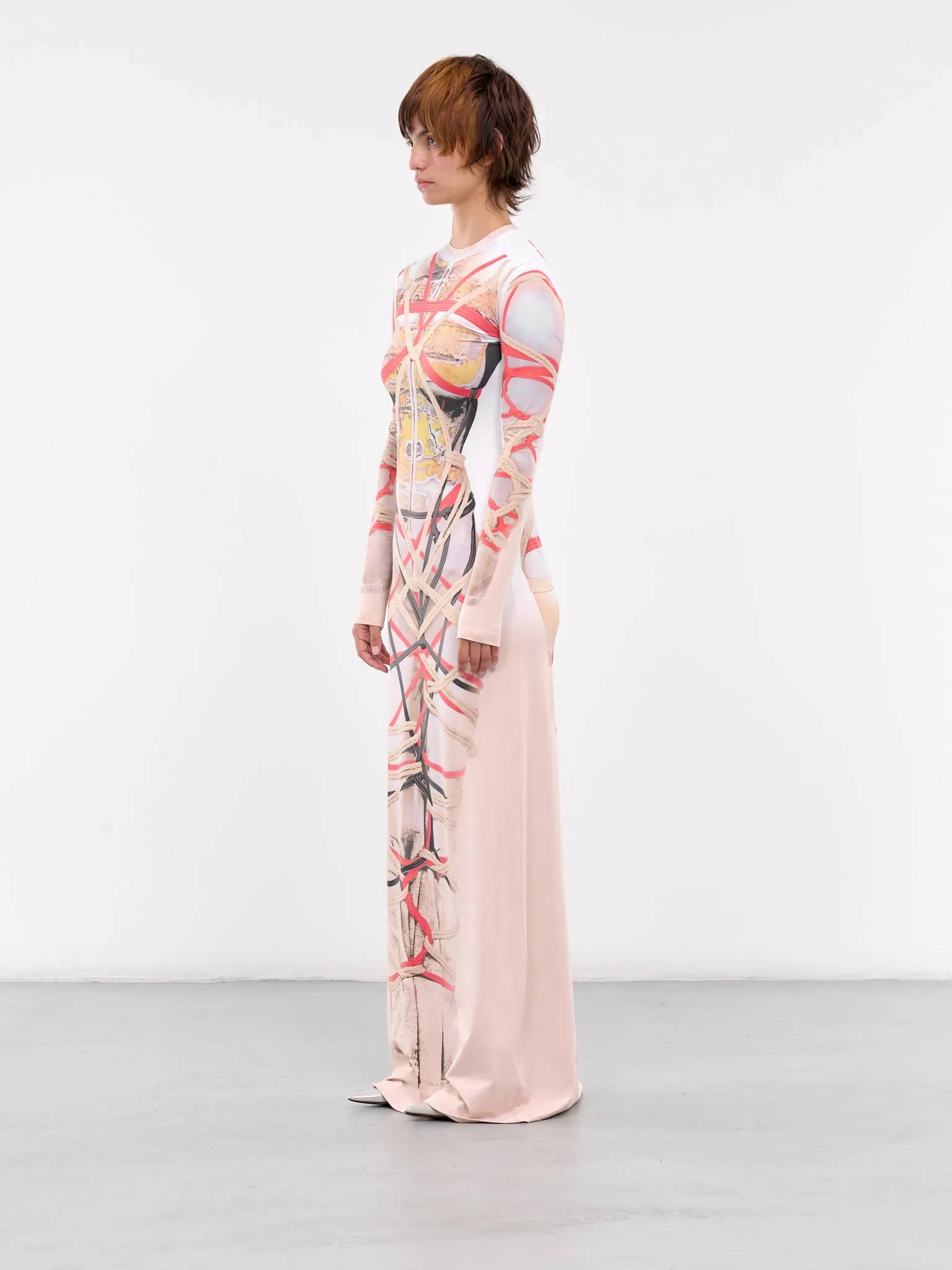 Bondage Print Dress (104DR006-J104-BEIGE-WHITE)