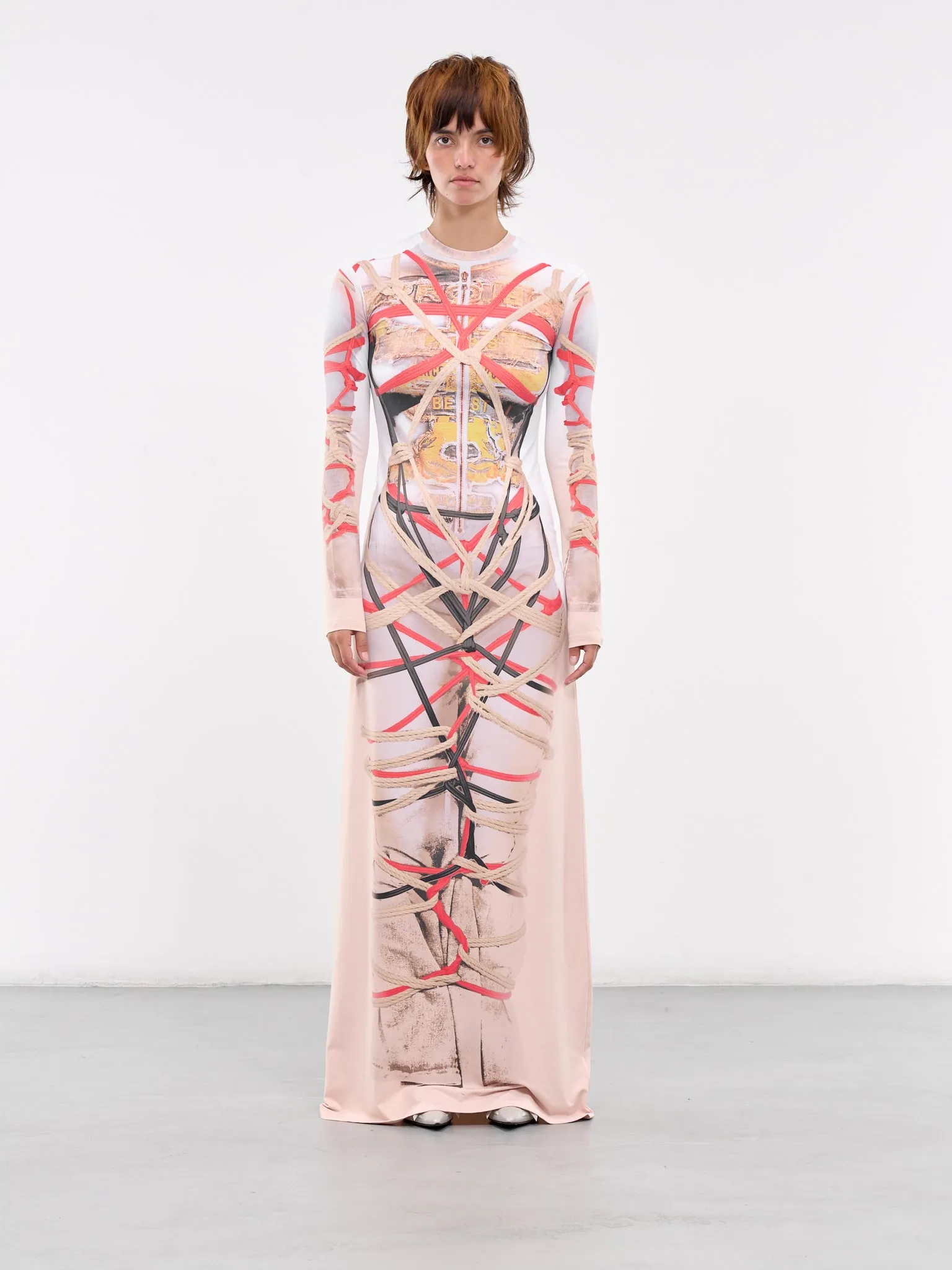 Bondage Print Dress (104DR006-J104-BEIGE-WHITE)