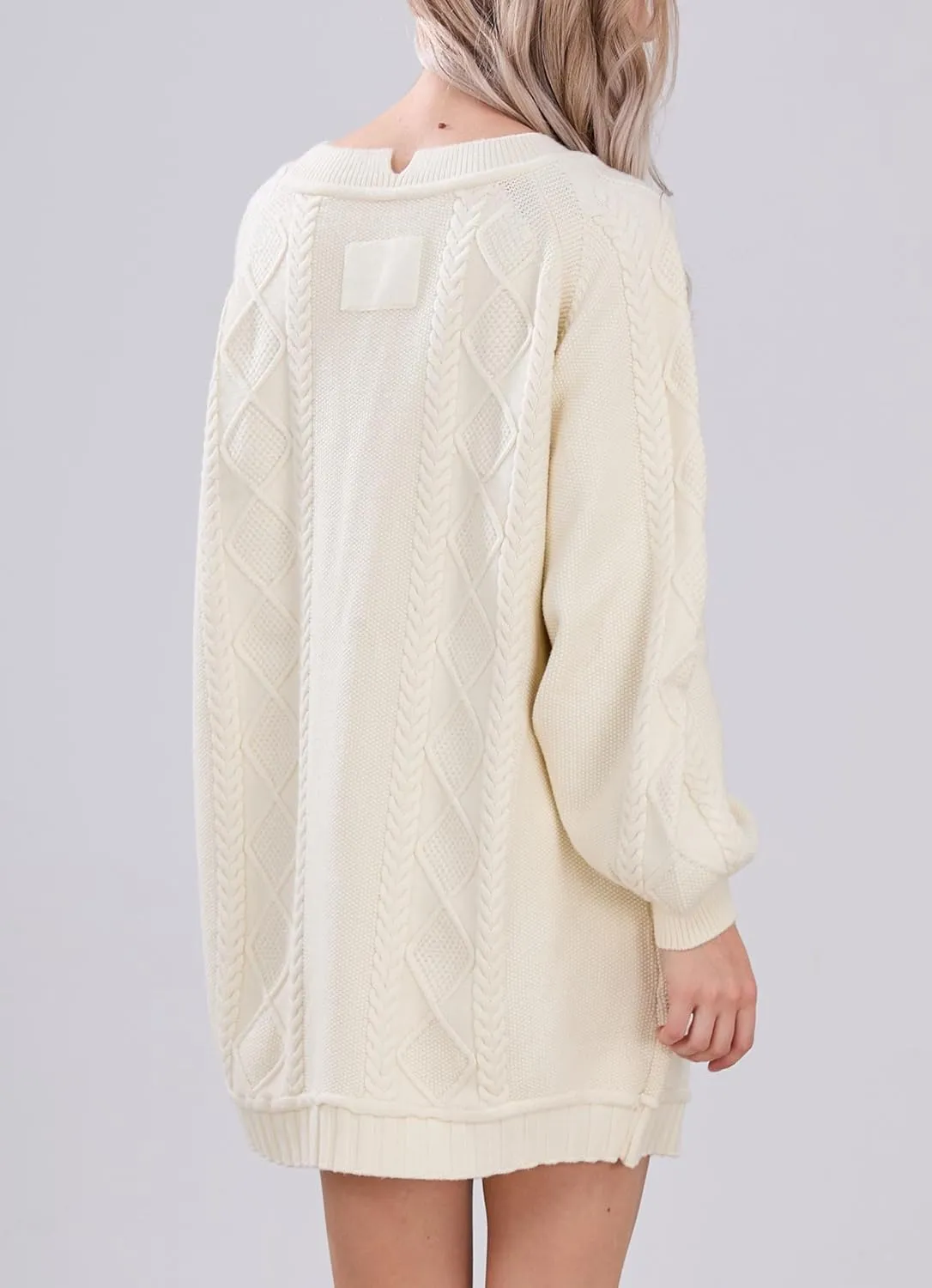 CHARTOU Women Chunky Cable Knit Sweater Slouchy Fit Balloon Long Sleeve Knitted Tunic Dress