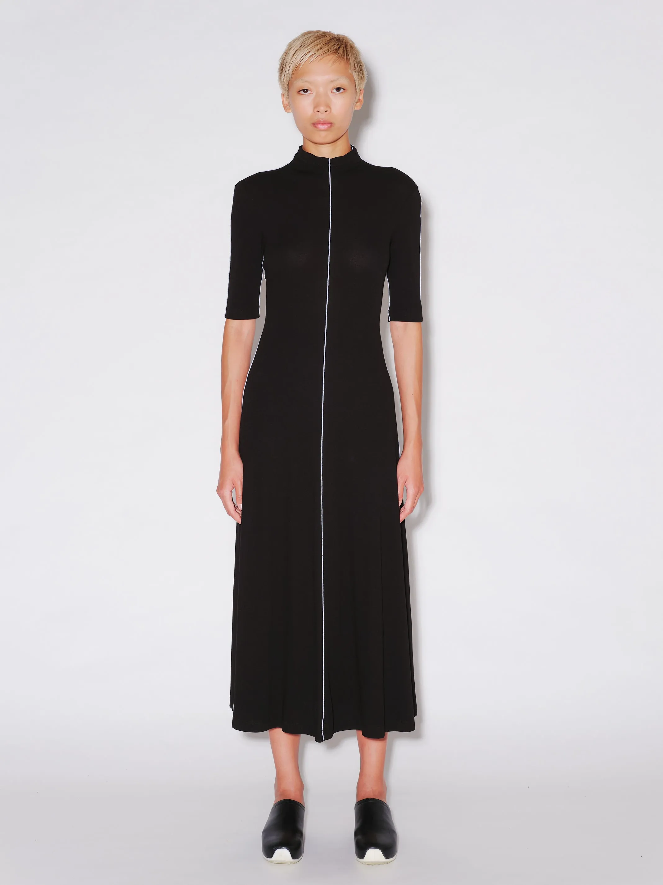 CONTRAST STITCH MOCK NECK DRESS