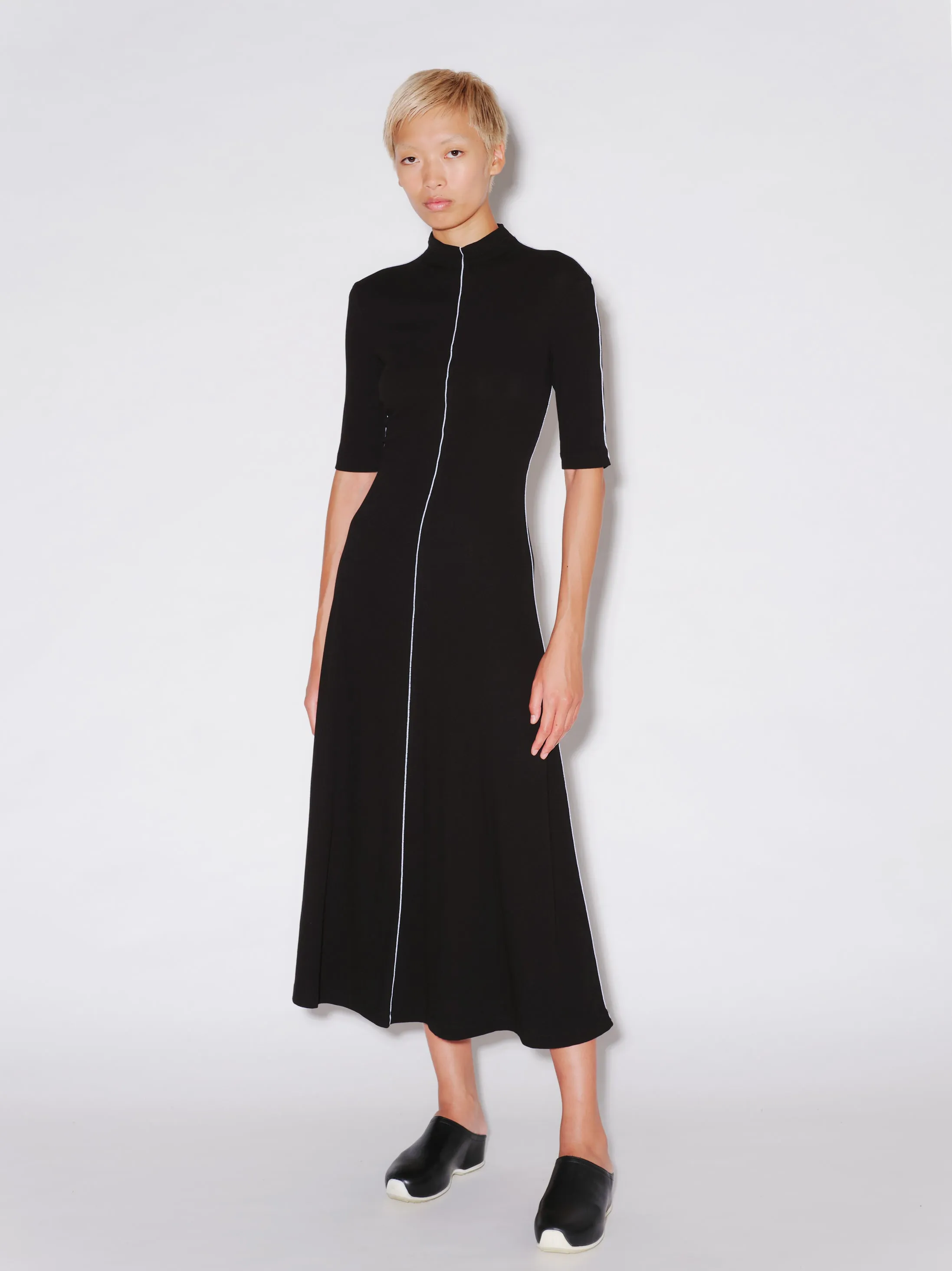 CONTRAST STITCH MOCK NECK DRESS