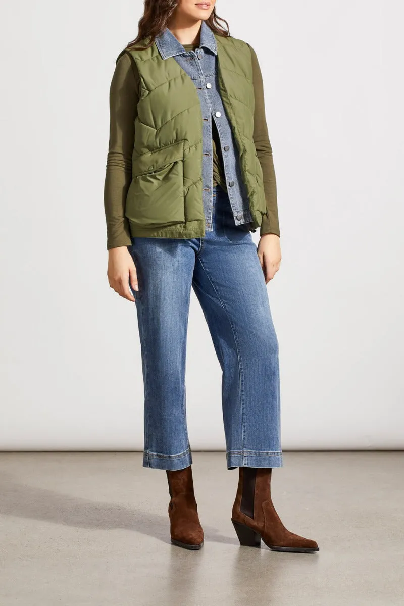 Denim Shirt Trim Puffer Vest