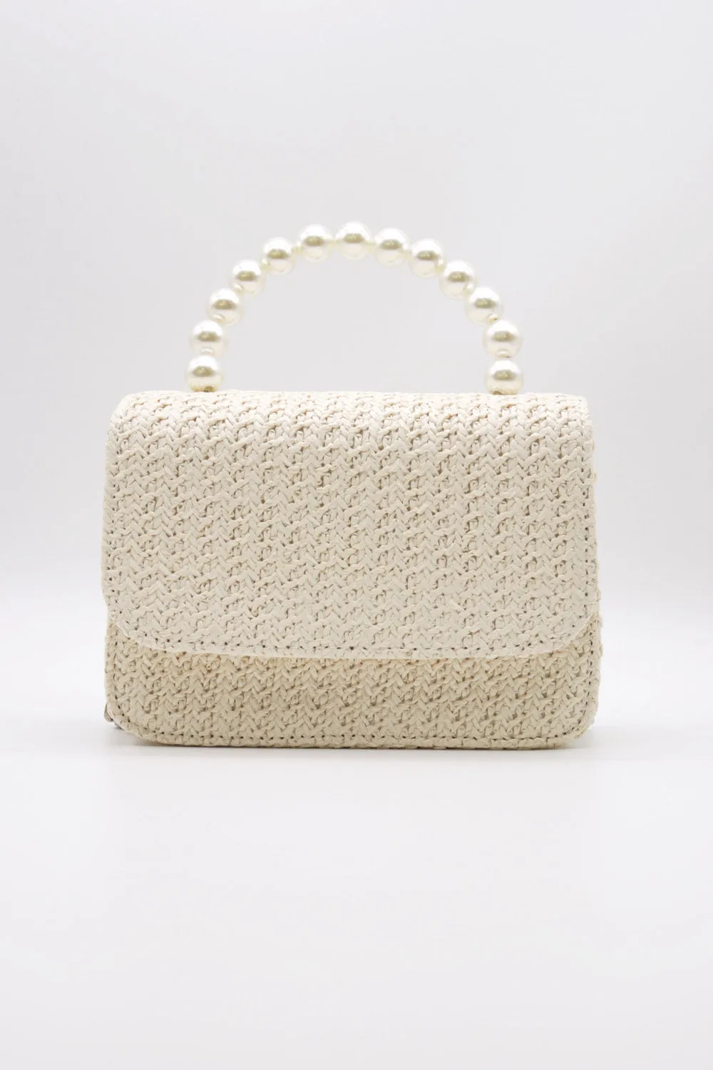 Faux Pearl Handle Straw Bag