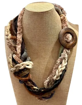 Handmade Infinity Yarn Multi Strand Cowl Rope Scarf with Button accent, Browns,Tans, Rust -LRW DESIGNS