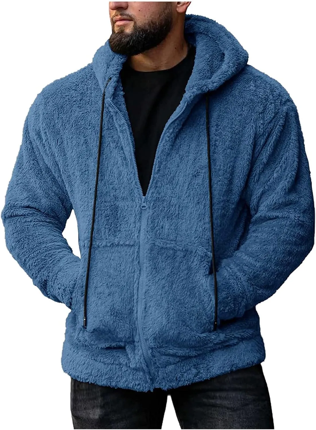 Jacket Men's Double-Sided Plush Cardigan Zipper Hat Thermal Jacket Solid Coat Jackets for Men