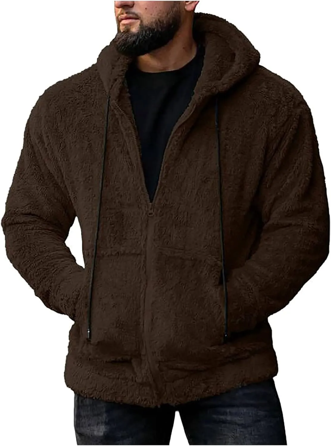 Jacket Men's Double-Sided Plush Cardigan Zipper Hat Thermal Jacket Solid Coat Jackets for Men