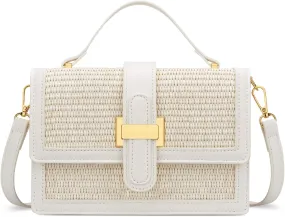 KKXIU Top Handle Straw Crossbody Bags for Women, Summer Straw Purses and Handbags Shoulder Clutch Beach Bag