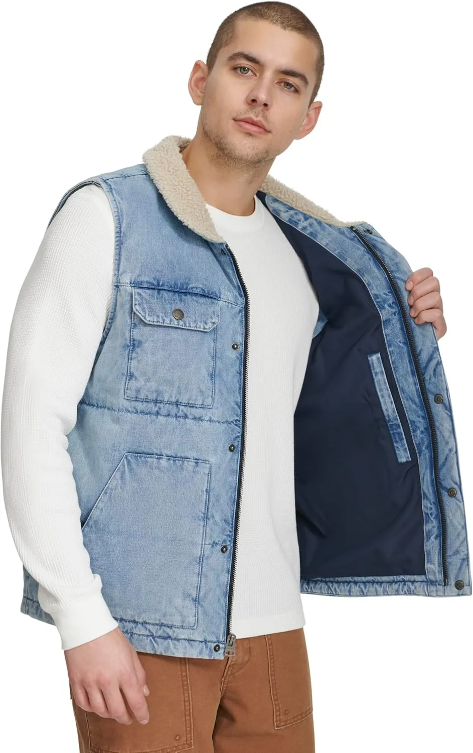 Levi's Men's Mixed Media Quilted Puffer Jacket with Sherpa Lined Collar (Regular and Big & Tall Sizes)