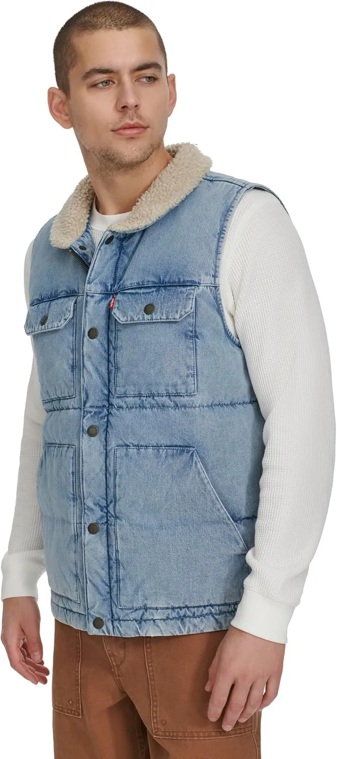 Levi's Men's Mixed Media Quilted Puffer Jacket with Sherpa Lined Collar (Regular and Big & Tall Sizes)