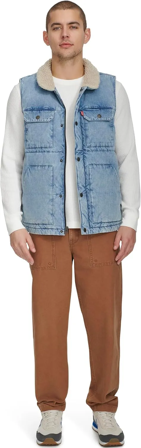 Levi's Men's Mixed Media Quilted Puffer Jacket with Sherpa Lined Collar (Regular and Big & Tall Sizes)