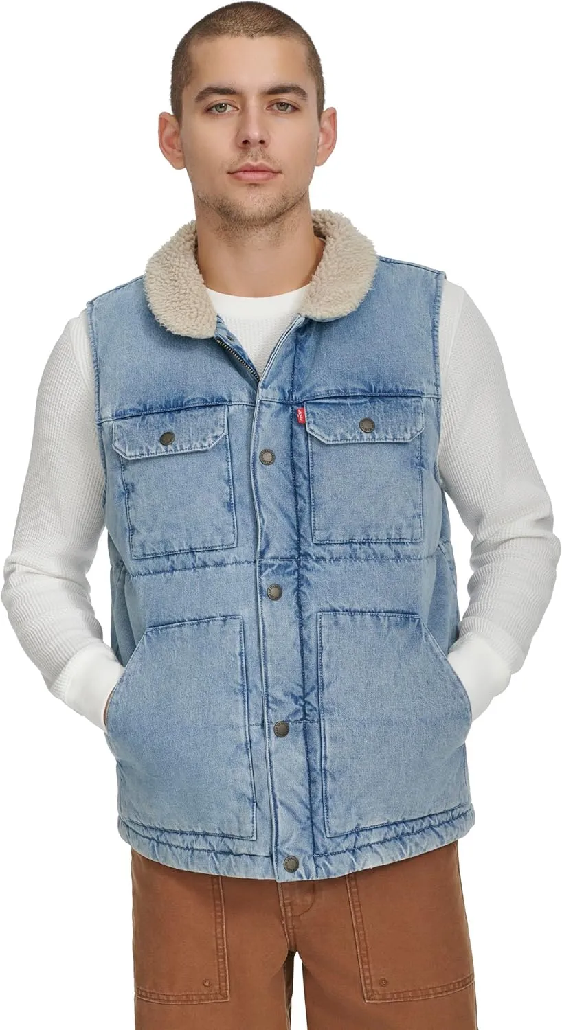 Levi's Men's Mixed Media Quilted Puffer Jacket with Sherpa Lined Collar (Regular and Big & Tall Sizes)