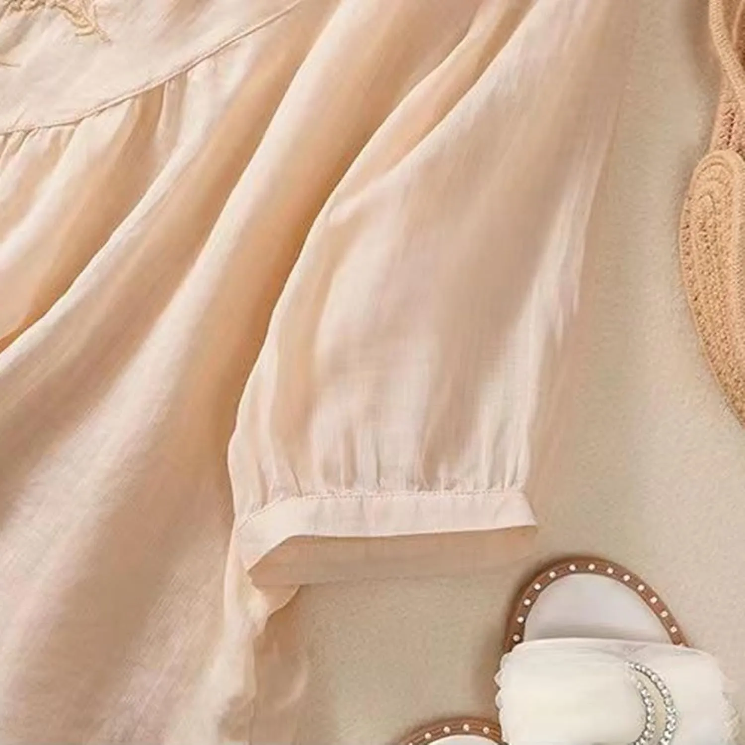 Linen Shirts for Women Crewneck Retro Blouses Boho Summer Tee Shirt Long Sleeve Loose Tunic Tops