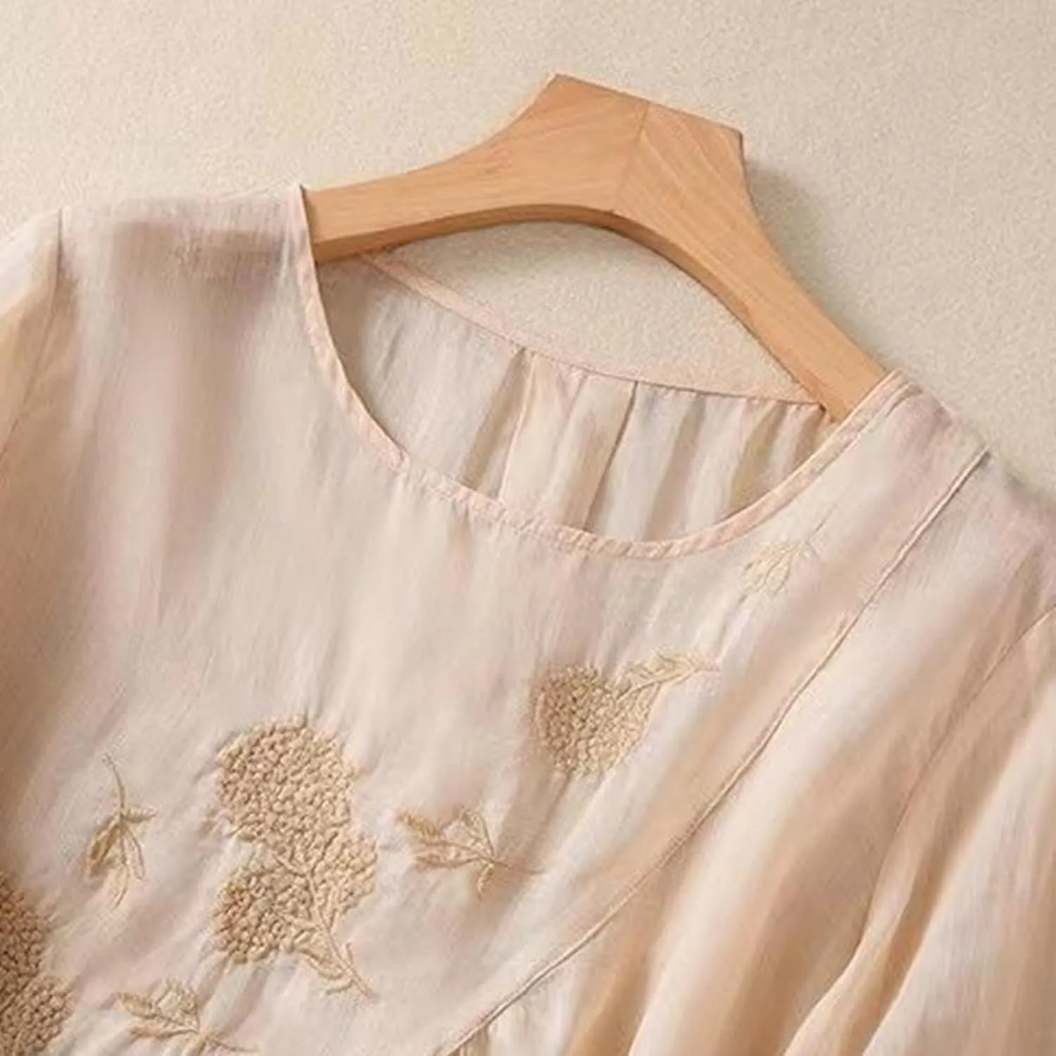 Linen Shirts for Women Crewneck Retro Blouses Boho Summer Tee Shirt Long Sleeve Loose Tunic Tops