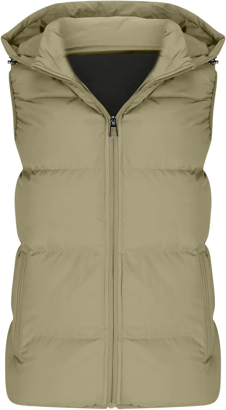 Lmdudan Men's Quilted Puffer Vest Thicken Warm Winter Coat with Hood 2024 Fashion Sleeveless Casual Zip Up Jacket Outerwear