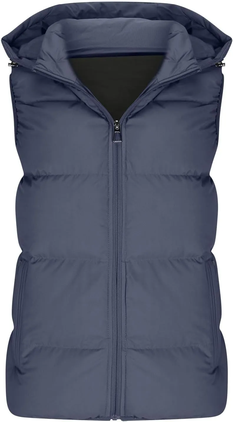 Lmdudan Men's Quilted Puffer Vest Thicken Warm Winter Coat with Hood 2024 Fashion Sleeveless Casual Zip Up Jacket Outerwear