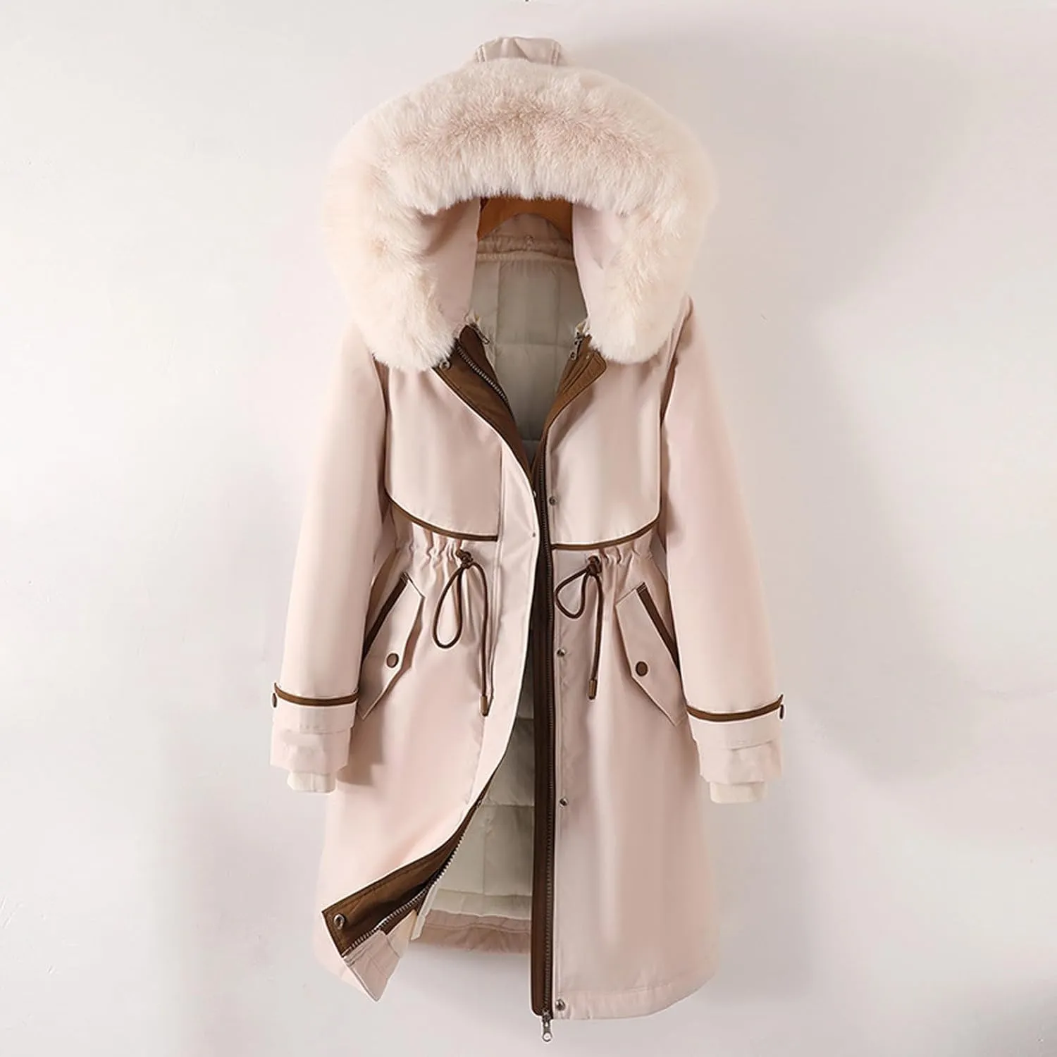 Long Jacket for Men Long Sleeve Regular Fit Sherpa Lined Hooded Quilted Jackets Long Sleeve Full Zip Fleece Coats