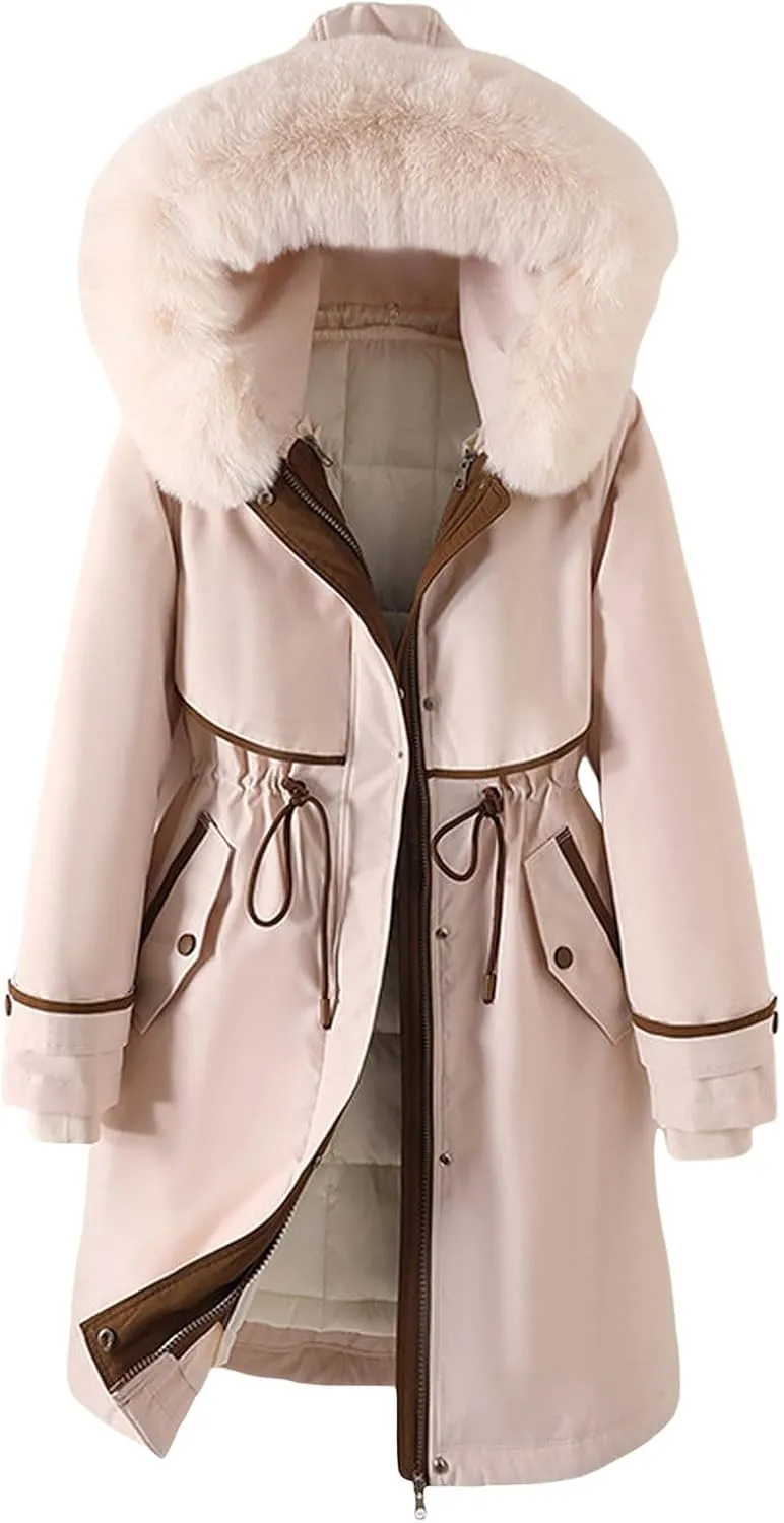 Long Jacket for Men Long Sleeve Regular Fit Sherpa Lined Hooded Quilted Jackets Long Sleeve Full Zip Fleece Coats