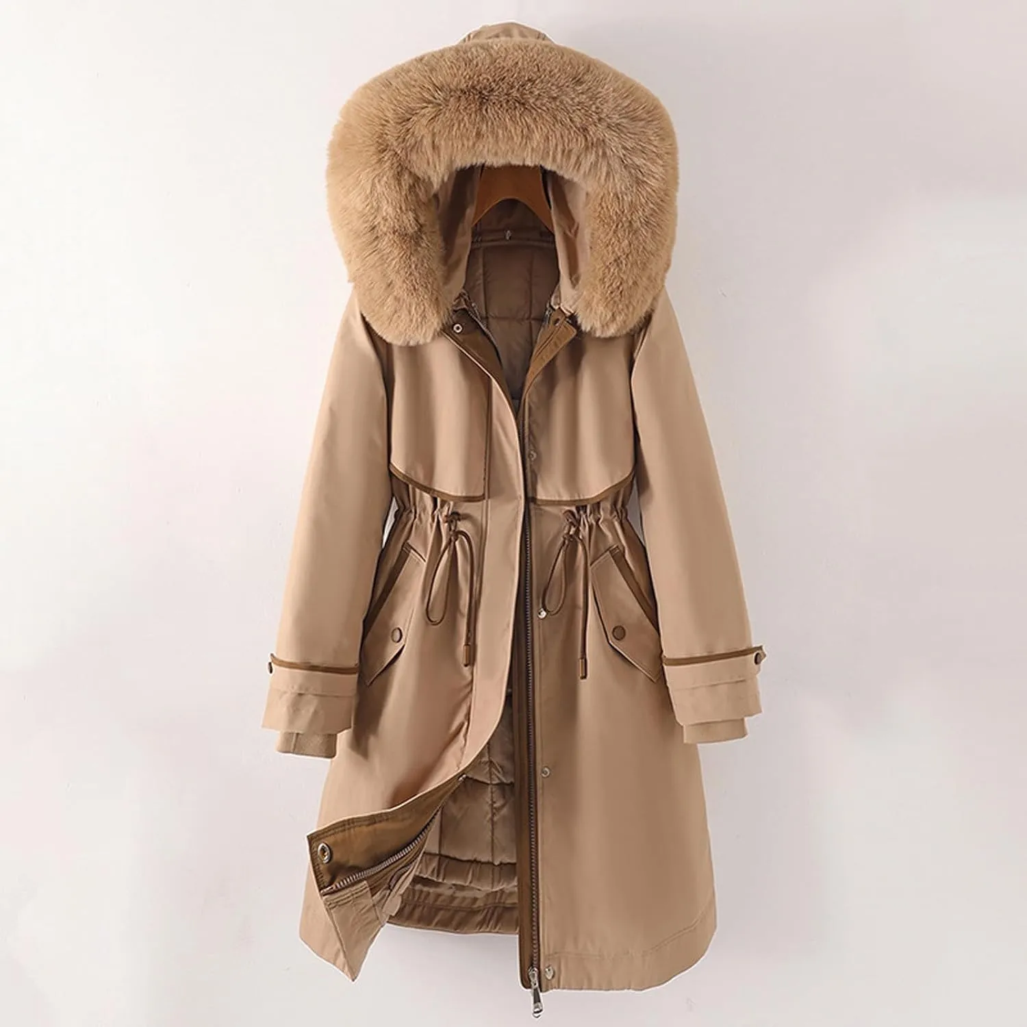 Long Jacket for Men Long Sleeve Regular Fit Sherpa Lined Hooded Quilted Jackets Long Sleeve Full Zip Fleece Coats