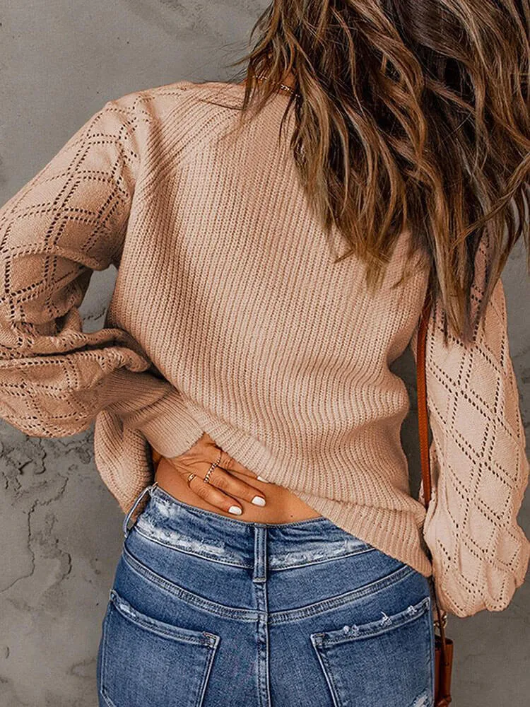 Long Sleeves Button Quilted Knitted Tops