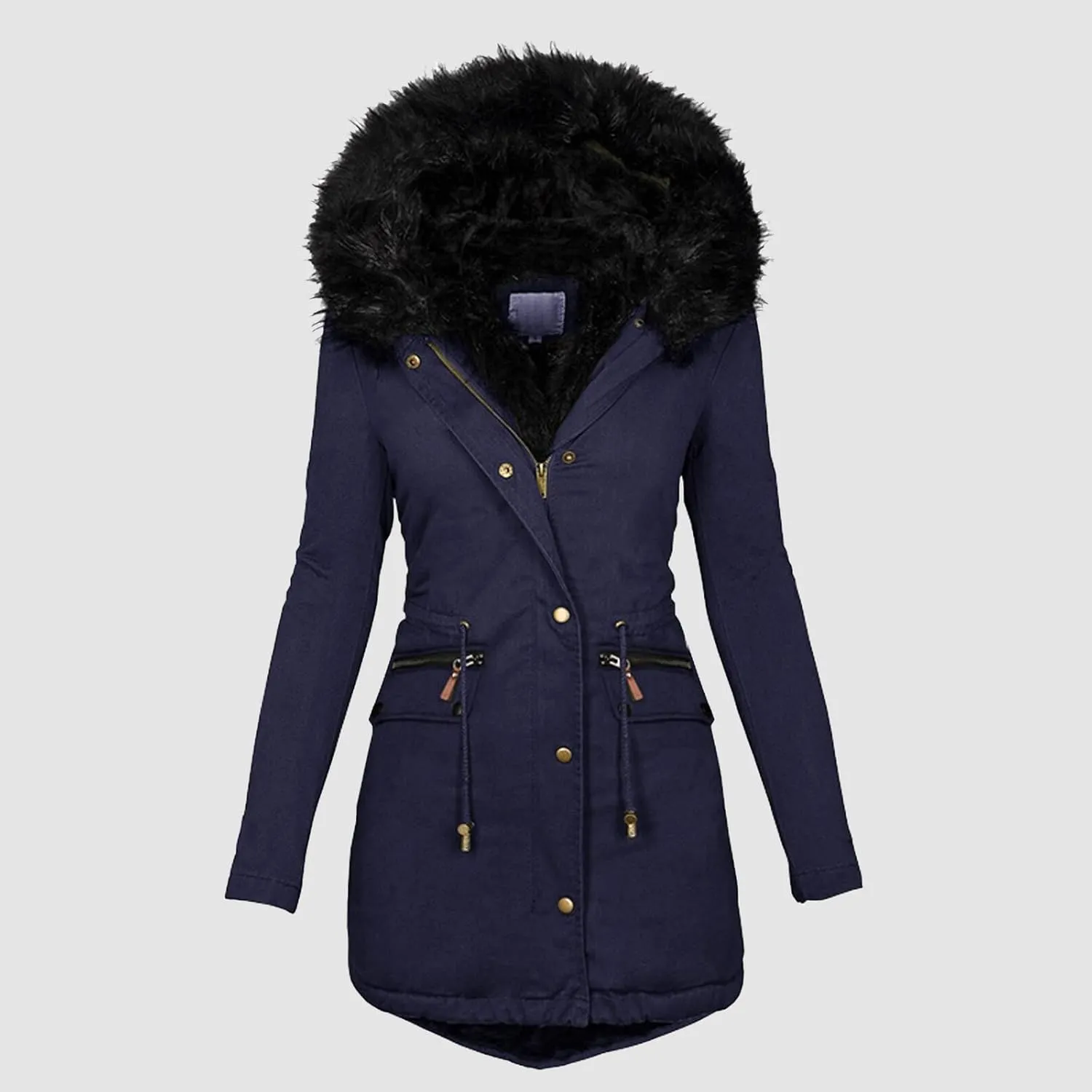 Long Winter Coat with Hood Slim Casual Thicker Fashion Women'S Coat Long Sleeve Full Zip Womens Clothing Black
