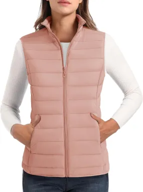 MAGCOMSEN Women's Puffer Vest Lightweight Stand Collar Zip 4 Pockets Puffy Vests Sleeveless Quilted Padded Outerwear