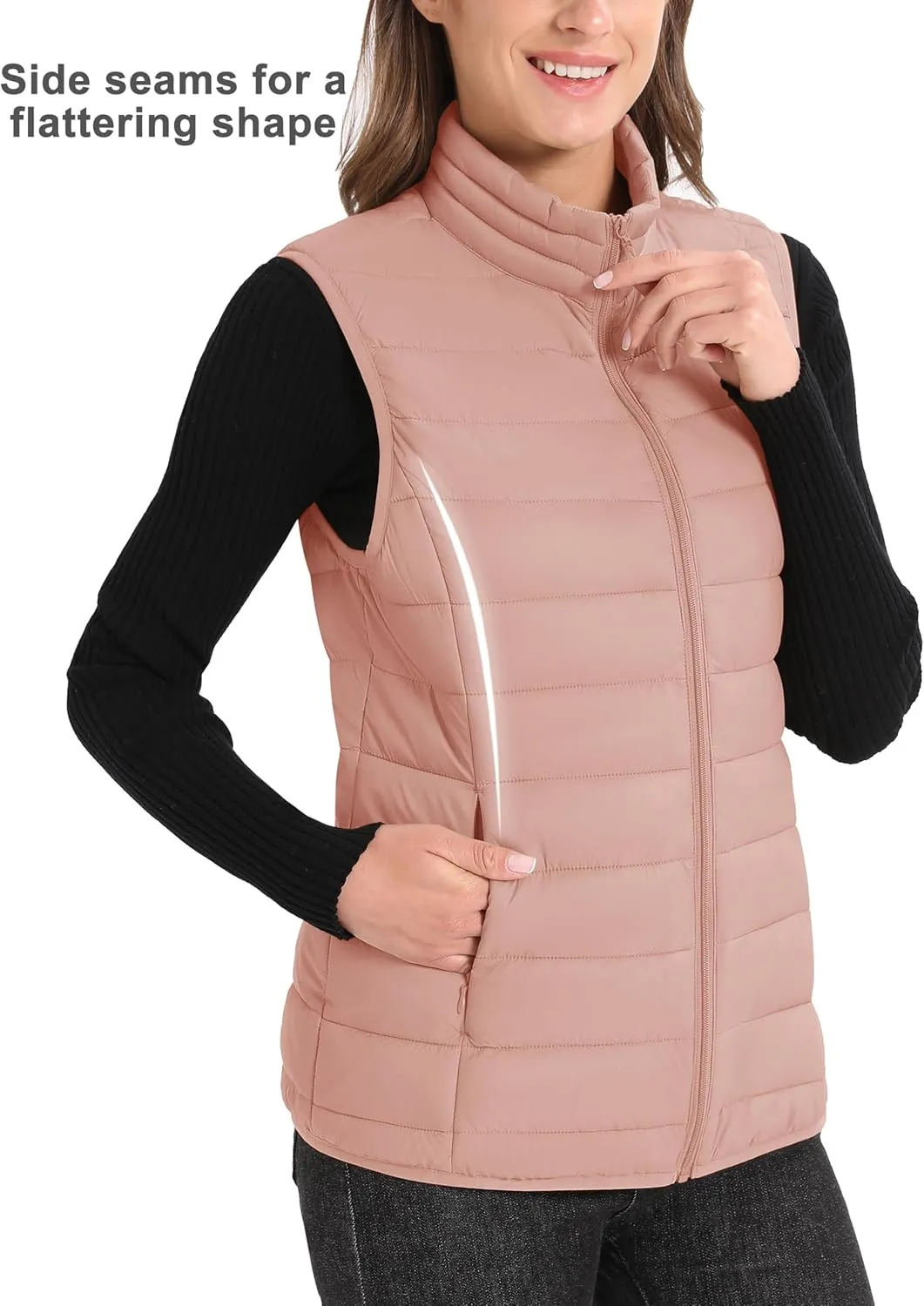 MAGCOMSEN Women's Puffer Vest Lightweight Stand Collar Zip 4 Pockets Puffy Vests Sleeveless Quilted Padded Outerwear