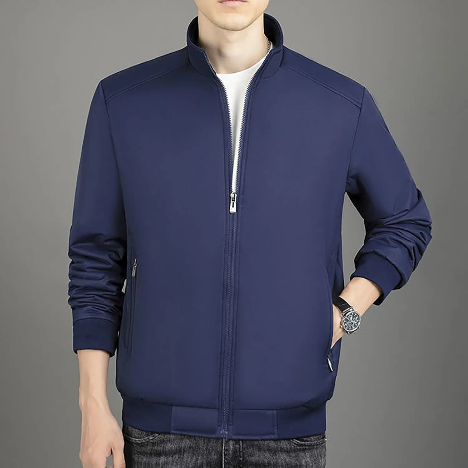 Mens Fashion Plush Thick Jacket Winter Fleece Lined Warm Coat Stand Collar Zip Up Sherpa Parka Work Cargo Windbreaker