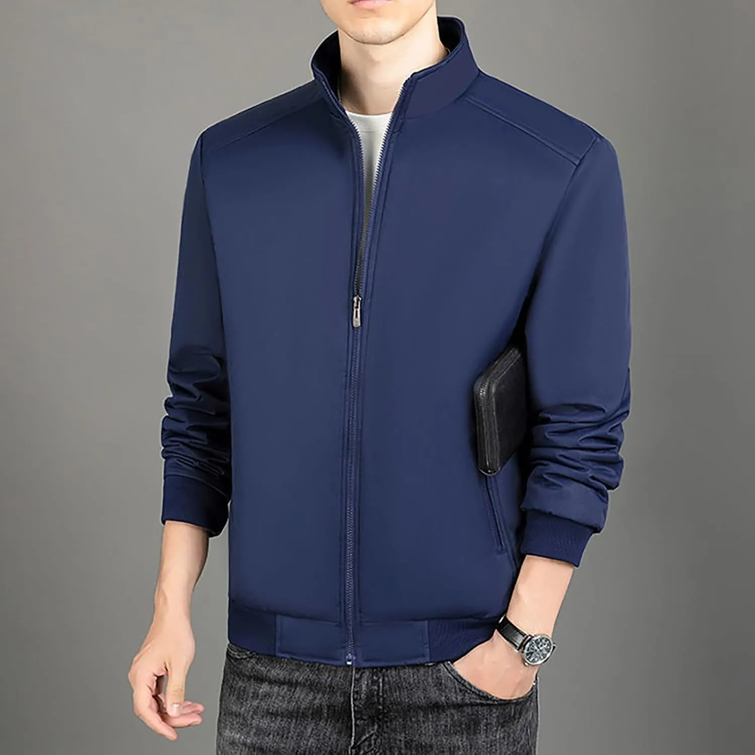 Mens Fashion Plush Thick Jacket Winter Fleece Lined Warm Coat Stand Collar Zip Up Sherpa Parka Work Cargo Windbreaker