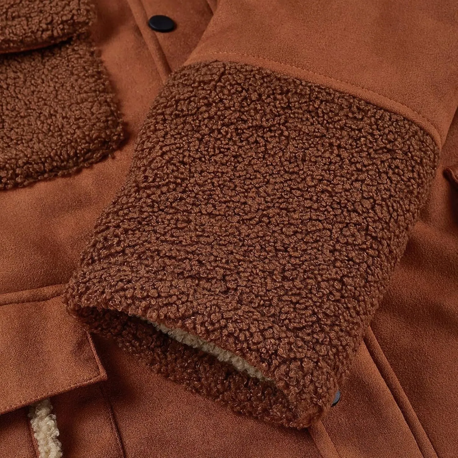 Mens Sherpa Lined Faux Suede Jacket Winter Heavyweight Zip Up Plush Reversed Collar Trucker Jacket Flight Bomber Coats