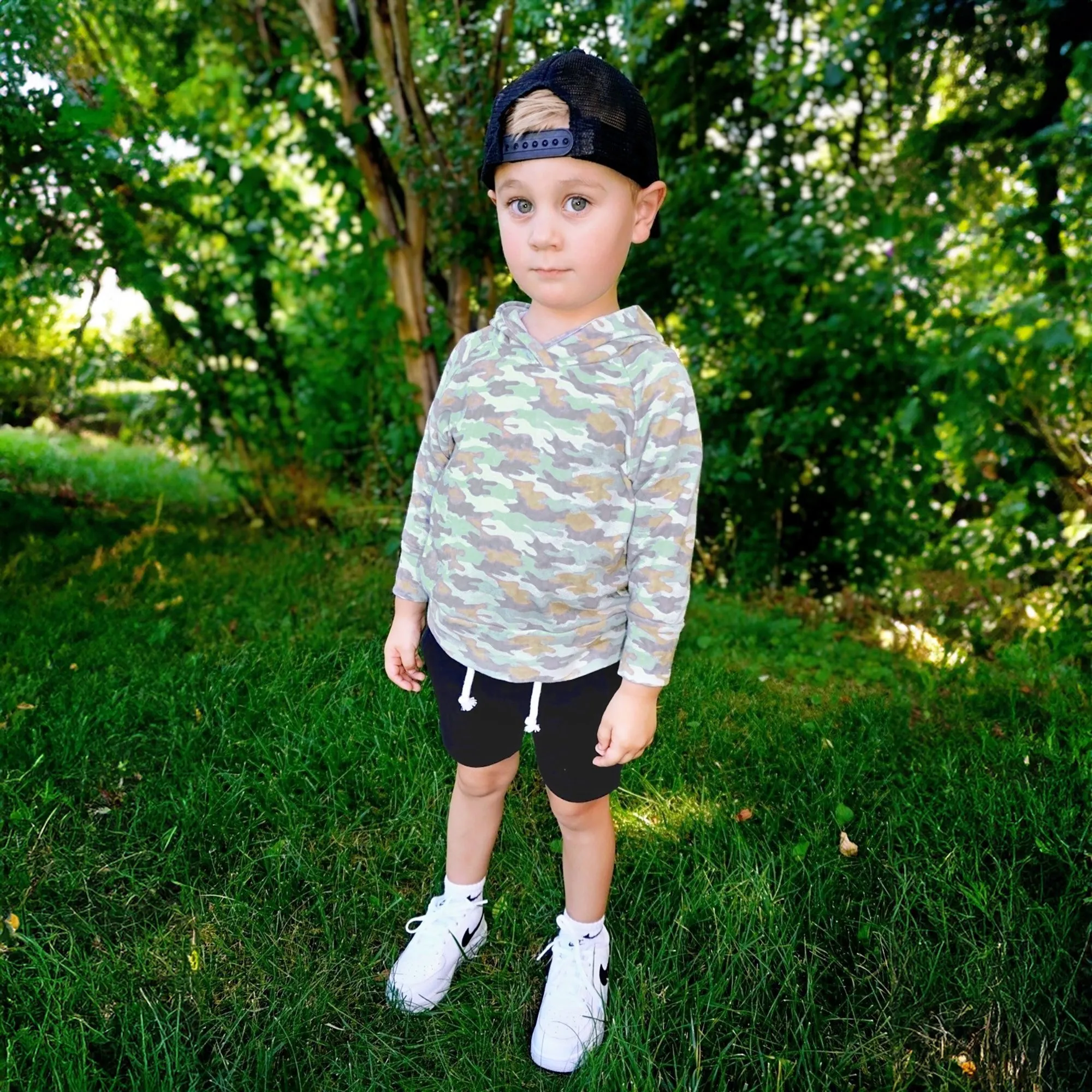 Midnight Black French Terry Kids Harem Shorts with Pockets (18M-8Y)
