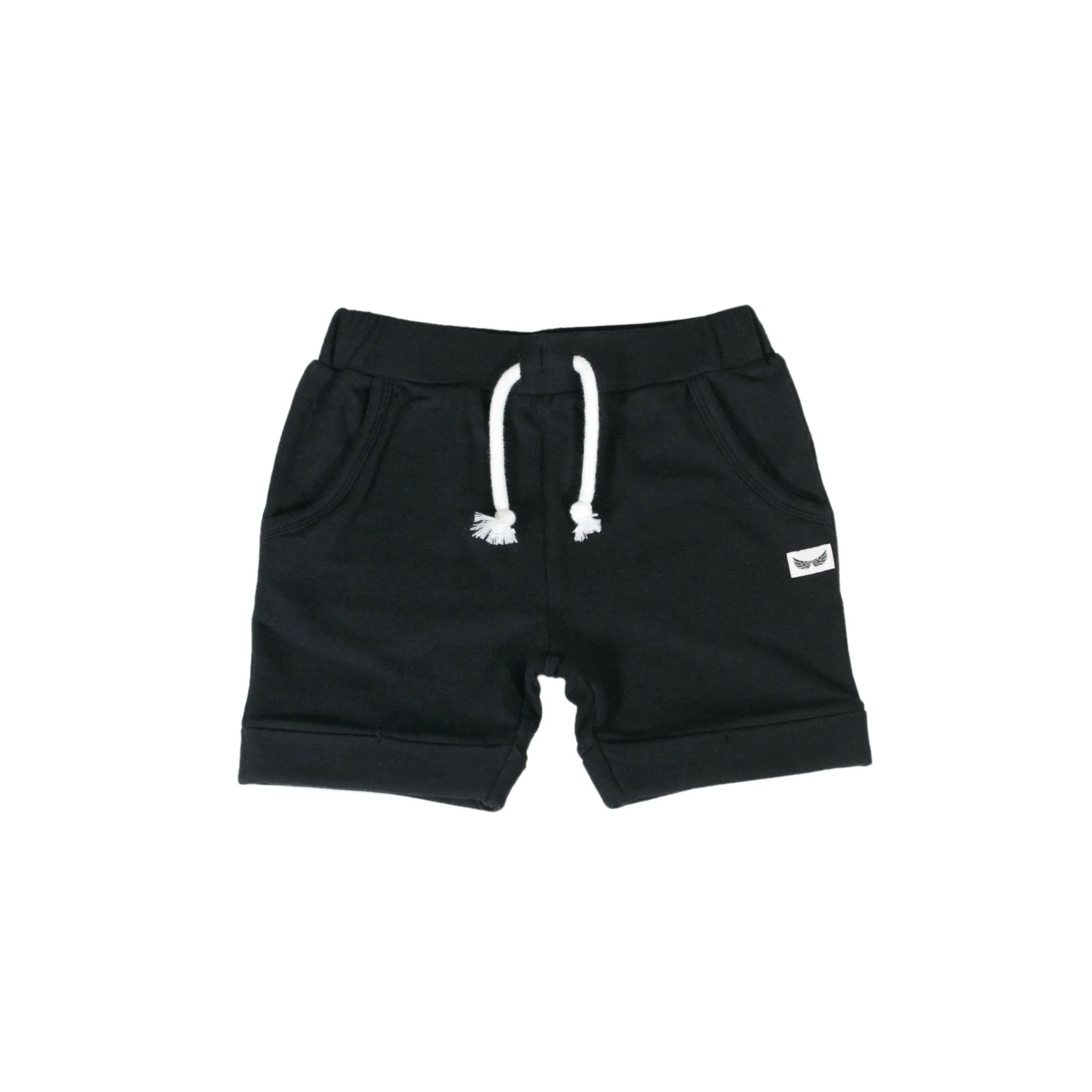 Midnight Black French Terry Kids Harem Shorts with Pockets (18M-8Y)