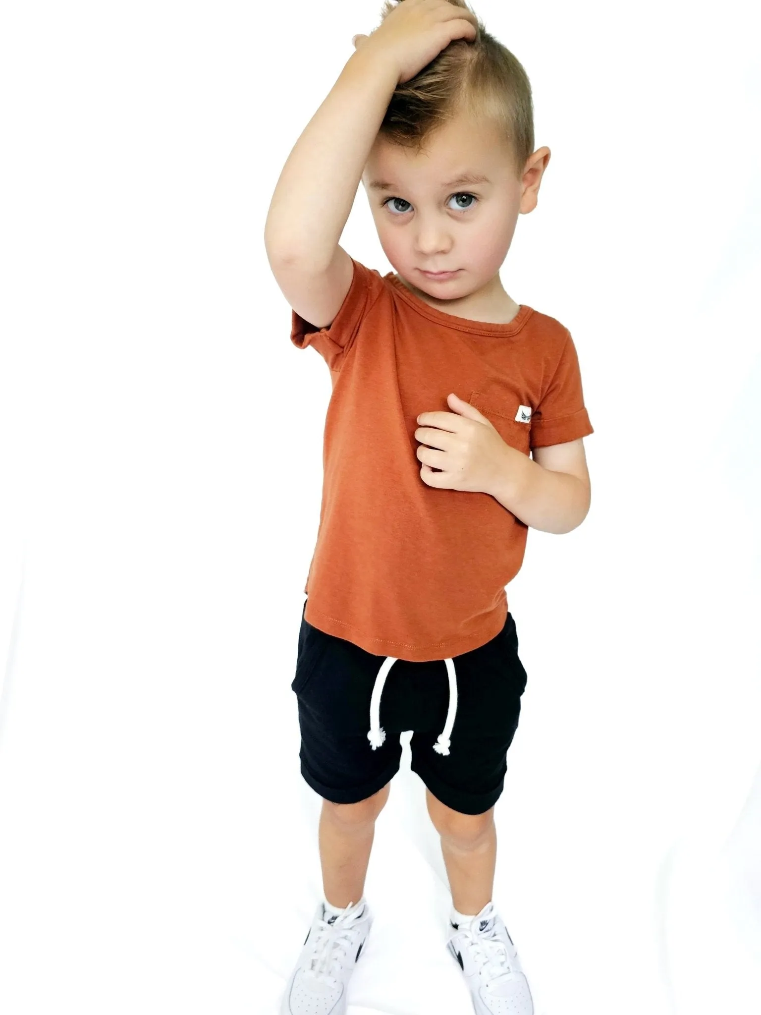 Midnight Black French Terry Kids Harem Shorts with Pockets (18M-8Y)