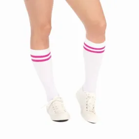 Neon Tube Socks White with Pink Stripe