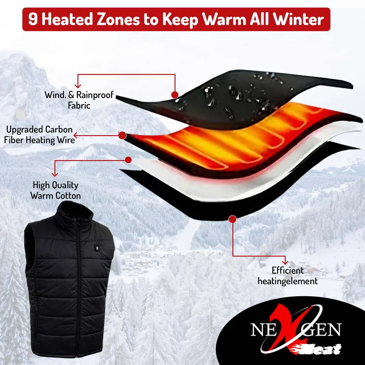 Nexgen Heat Women's NXL4301SET Puffer Black Heated Winter Vest for