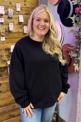 RUTH Fleece Round Neck Sweatshirt- Black
