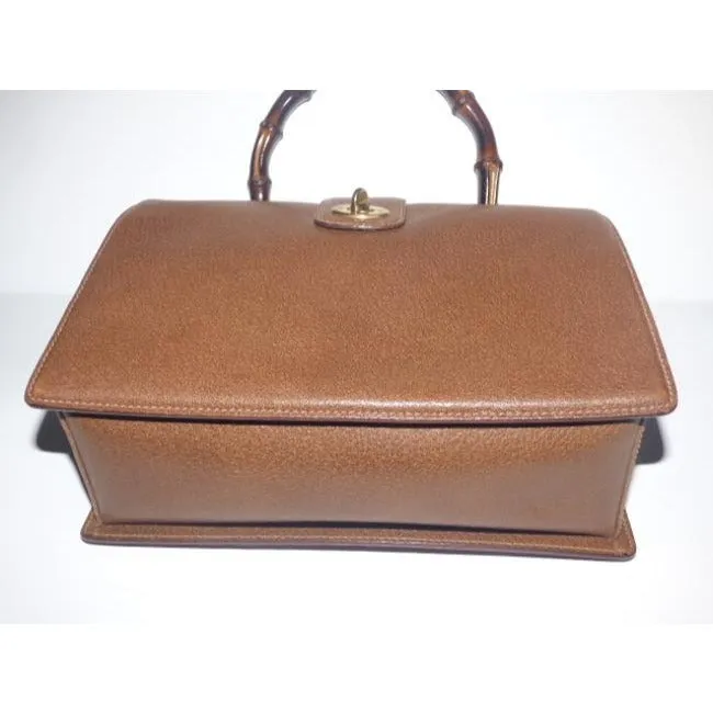 SALE! Gucci Brown Leather Square Satchel w Bamboo Handle- Very RARE!