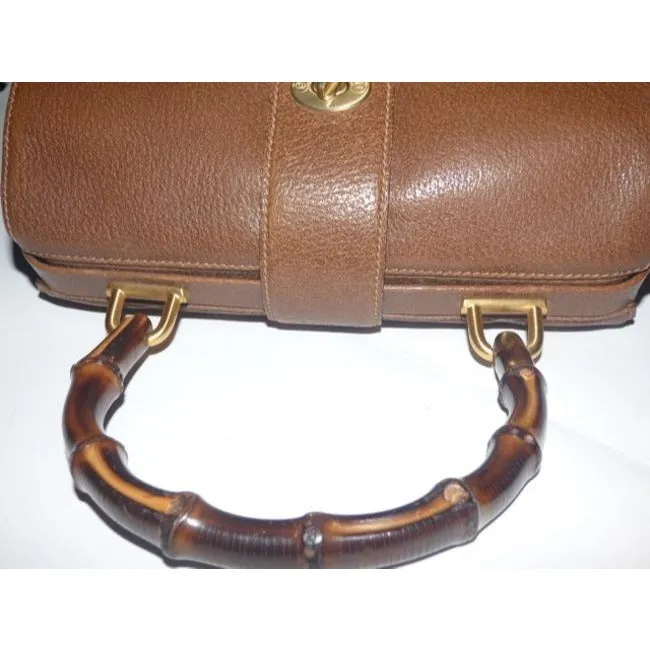 SALE! Gucci Brown Leather Square Satchel w Bamboo Handle- Very RARE!
