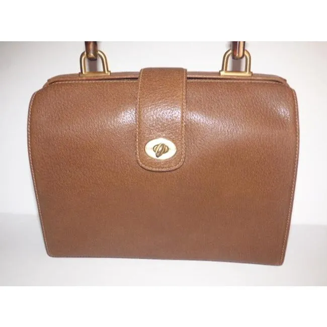 SALE! Gucci Brown Leather Square Satchel w Bamboo Handle- Very RARE!